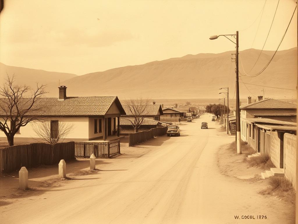 Calle de un pueblo rural de La Pampa a mediados del siglo XX